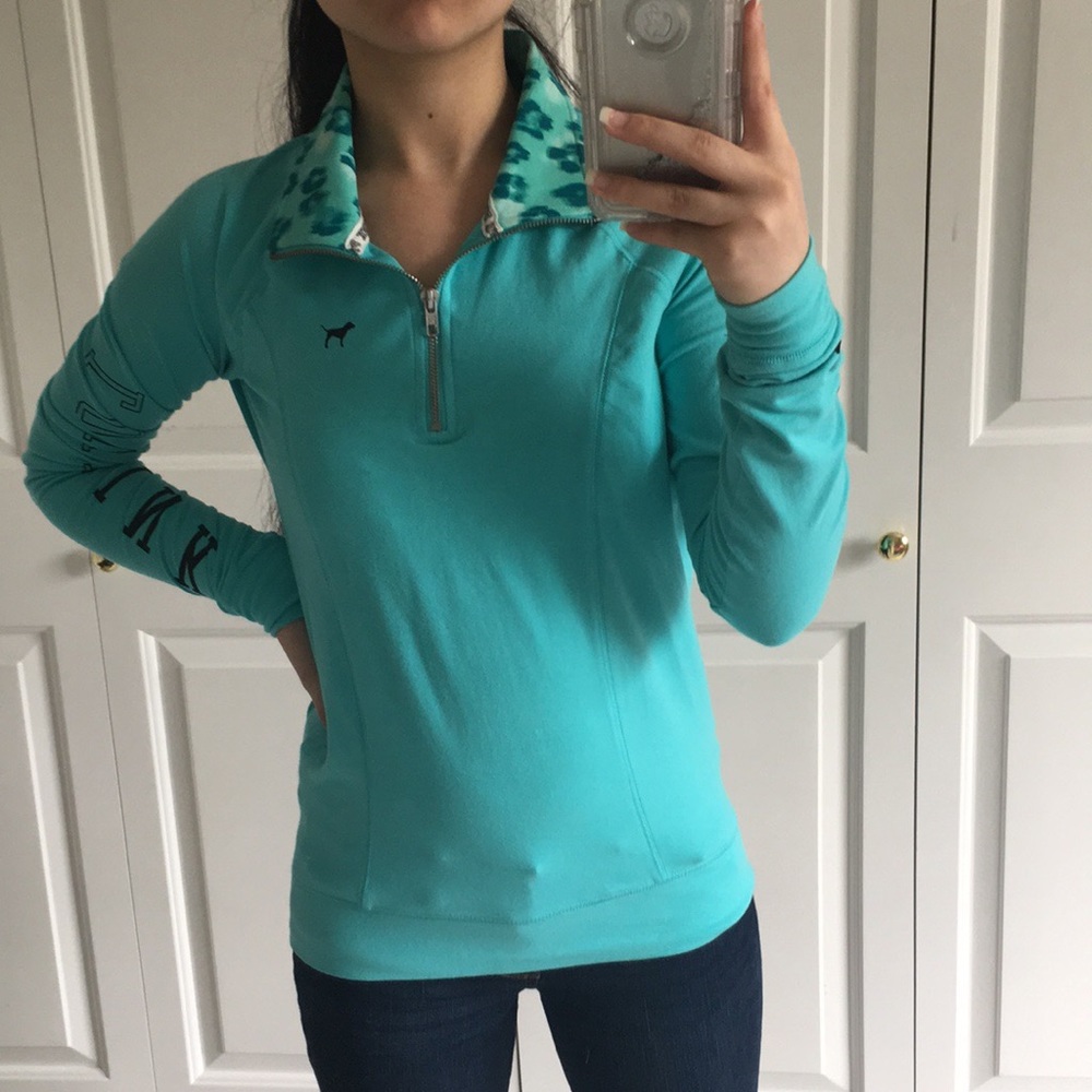Pink Victoria's Secret -Teal/Turquoise Quarter Zip - Picture 1 of 8